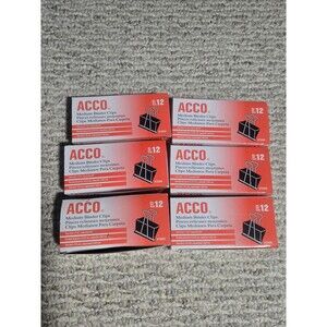 New Lot of 6 ACCO Medium 1-1/4" W Binder Clips 12 Pk 72050 ⅝" Black Silver